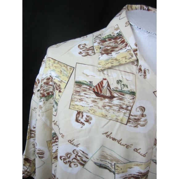 RINGO SPORT VTG 1990s Men Hawaiian ALOHA shirt XL 25" p2p rayon sailboat fishing - Picture 5 of 8